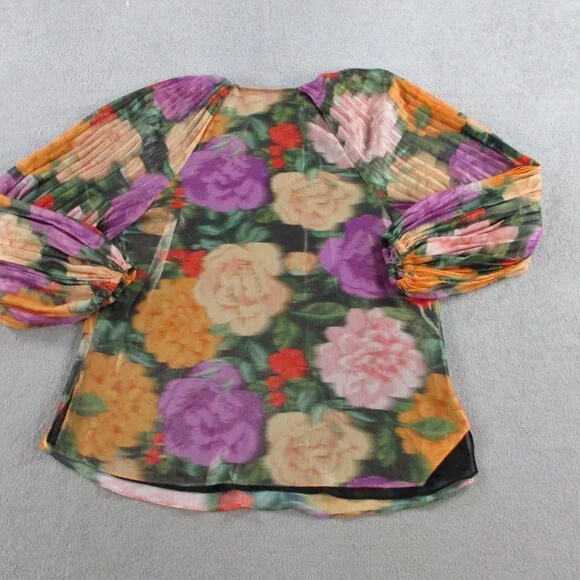 UNGARO Ariel Foiled Garden Blouse Womens XS Apricot Multi Floral Print NWT $595 - Picture 4 of 11